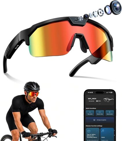 AI Smart Glasses,30MP Camera,4K HD Video Recording, Sport Sunglasses Orange in Saudi Arabia