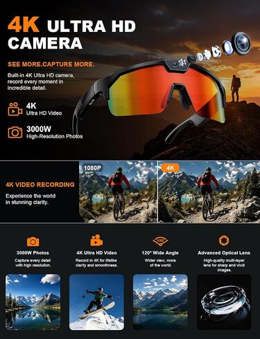 AI Smart Glasses,30MP Camera,4K HD Video Recording, Sport Sunglasses Orange in Saudi Arabia