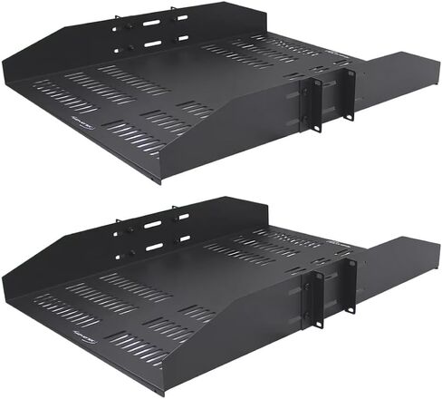 Cmple Wavenet – 19" Wide Double-Sided 2U Vented Cantilever Shelf, Rack Mount, Weight Capacity 50lbs, 25" Deep Tray, Heavy Duty Steel, Black – Pack of 2 in Kuwait