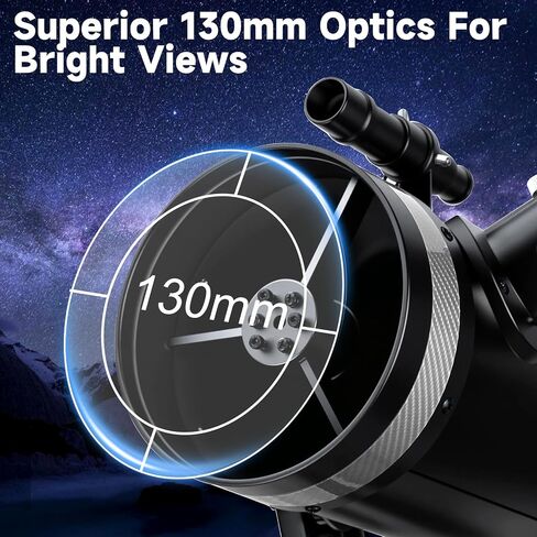 SOLOMARK 130mm Professional Astronomical Telescope, High Powered 650mm Focal Length Telescopes for Adults & Beginners, Alt-Az Mount with Fine Adjustment, Dual Phone Adapters,Moon Filter in Saudi Arabia