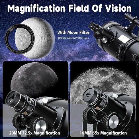 SOLOMARK 130mm Professional Astronomical Telescope, High Powered 650mm Focal Length Telescopes for Adults & Beginners, Alt-Az Mount with Fine Adjustment, Dual Phone Adapters,Moon Filter in Saudi Arabia