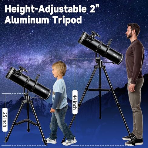 SOLOMARK 130mm Professional Astronomical Telescope, High Powered 650mm Focal Length Telescopes for Adults & Beginners, Alt-Az Mount with Fine Adjustment, Dual Phone Adapters,Moon Filter in Saudi Arabia