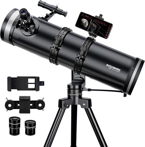 SOLOMARK 130mm Professional Astronomical Telescope, High Powered 650mm Focal Length Telescopes for Adults & Beginners, Alt-Az Mount with Fine Adjustment, Dual Phone Adapters,Moon Filter in Saudi Arabia