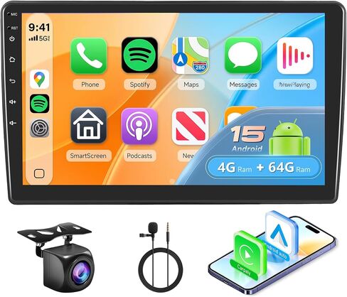 10 Inch Motorsi [4+64G] Wireless CarPlay Car Stereo Radio For Jeep Dodge/Chrysler Universal package, Touchscreen Bluetooth Audio with Android Auto GPS Navigation Mirror Link WiFi RDS Backup Camera MIC in Kuwait