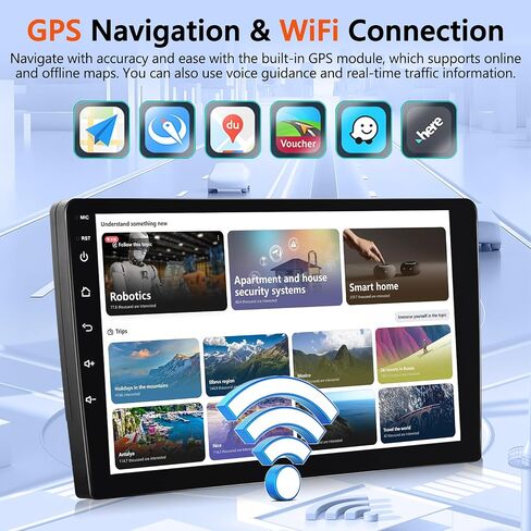 10 Inch Motorsi [4+64G] Wireless CarPlay Car Stereo Radio For Jeep Dodge/Chrysler Universal package, Touchscreen Bluetooth Audio with Android Auto GPS Navigation Mirror Link WiFi RDS Backup Camera MIC in Kuwait