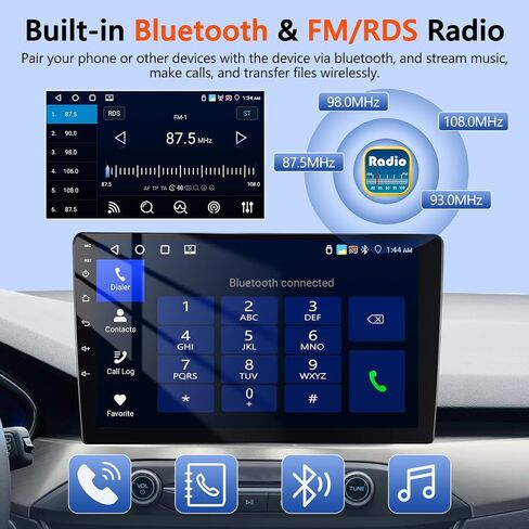 10 Inch Motorsi [4+64G] Wireless CarPlay Car Stereo Radio For Jeep Dodge/Chrysler Universal package, Touchscreen Bluetooth Audio with Android Auto GPS Navigation Mirror Link WiFi RDS Backup Camera MIC in Kuwait