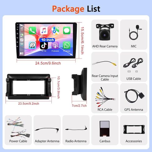 10 Inch Motorsi [4+64G] Wireless CarPlay Car Stereo Radio For Jeep Dodge/Chrysler Universal package, Touchscreen Bluetooth Audio with Android Auto GPS Navigation Mirror Link WiFi RDS Backup Camera MIC in Kuwait