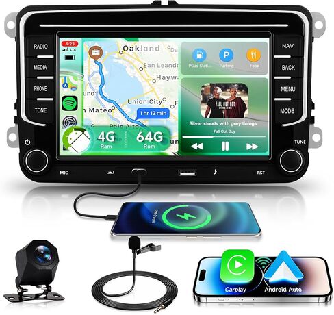4+128G for VW Passat Jetta Tiguan Golf MK5 MK6 T5 EOS Polo Car Stereo with Wireless Carplay/Android Auto, 9'' IPS Touchscreen Android 15 Car Radio Support 5Ghz-WiFi BT5.0 GPS FM/RDS SWC Backup Camera in Saudi Arabia