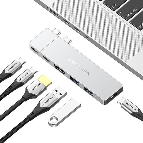 VENTION 6-in-2 USB C Hub for MacBook Neo/Air/PRO, 80Gbps Detachable Magnetic 8K USB-C Dock with 4K@240Hz HDMI, 140W MAX PD for Laptops/ipad, Charging Multiport Adapter(Silver) in Saudi Arabia
