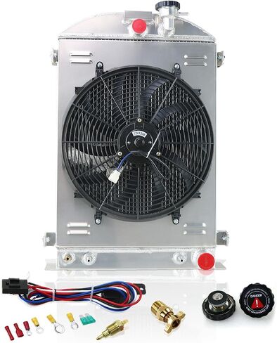 62MM 4 Row Core All Aluminum Radiator & Fan Shroud compatible with Ford Model A Hot Rod Chevy V8 Engine in Saudi Arabia