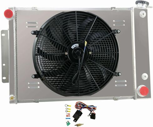 62MM 4 Row Core All Aluminum Radiator & Fan Shroud compatible with 1967-1969 Chevy Camaro/Pontiac Firebird V8 in Saudi Arabia