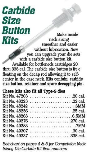 Redding Reloading Carbide Size Button Kits w/Retainer and Spare Decapping Pin | Inside Neck Sizing, 30 Cal in Saudi Arabia
