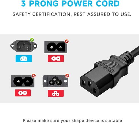 Power Cord Compatible with Select Dell Inspiron and XPS Laptop Charger Adapters, 18AWG NEMA 5-15P to IEC 60320 C13 Replacement AC Power Cable, 125V 10A Heavy Duty, Black, 3FT in Saudi Arabia