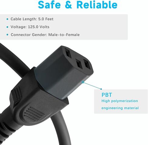 Power Cord Compatible with Select Dell Inspiron and XPS Laptop Charger Adapters, 18AWG NEMA 5-15P to IEC 60320 C13 Replacement AC Power Cable, 125V 10A Heavy Duty, Black, 3FT in Saudi Arabia