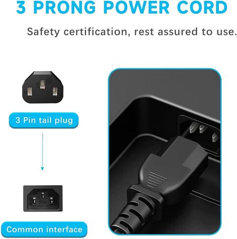 Power Cord Compatible with Select Dell Inspiron and XPS Laptop Charger Adapters, 18AWG NEMA 5-15P to IEC 60320 C13 Replacement AC Power Cable, 125V 10A Heavy Duty, Black, 3FT in Saudi Arabia