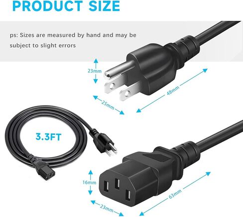 Power Cord Compatible with Select Dell Inspiron and XPS Laptop Charger Adapters, 18AWG NEMA 5-15P to IEC 60320 C13 Replacement AC Power Cable, 125V 10A Heavy Duty, Black, 3FT in Saudi Arabia