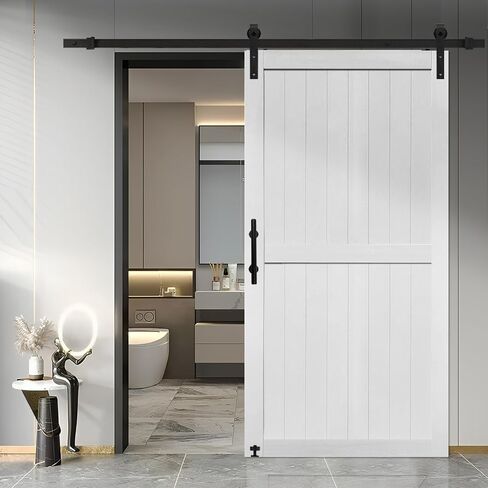 S&Z TOPHAND® 42in x 80in MDF Barn Door with 8FT Sliding Door Hardware Kit, Solid Barn Door Slab Covered with Water-Proof PVC Surface in Saudi Arabia