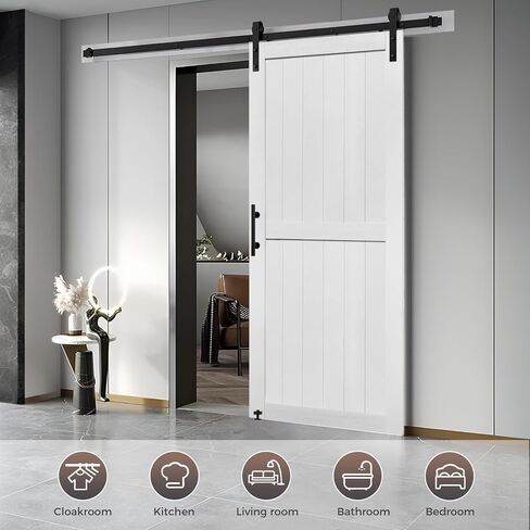 S&Z TOPHAND® 42in x 80in MDF Barn Door with 8FT Sliding Door Hardware Kit, Solid Barn Door Slab Covered with Water-Proof PVC Surface in Saudi Arabia