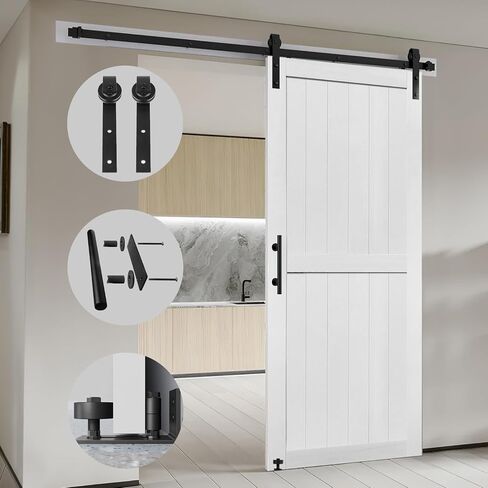 S&Z TOPHAND® 42in x 80in MDF Barn Door with 8FT Sliding Door Hardware Kit, Solid Barn Door Slab Covered with Water-Proof PVC Surface in Saudi Arabia