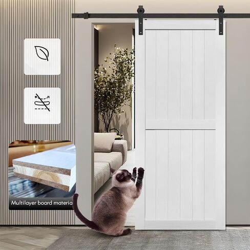 S&Z TOPHAND® 42in x 80in MDF Barn Door with 8FT Sliding Door Hardware Kit, Solid Barn Door Slab Covered with Water-Proof PVC Surface in Saudi Arabia