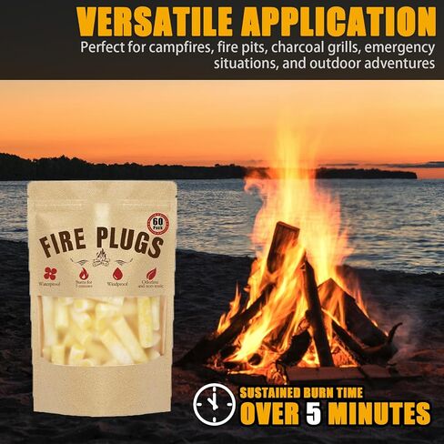60 Pack Fire Plugs Fire Starter | 5+ Minute Burn | All Natural in Saudi Arabia