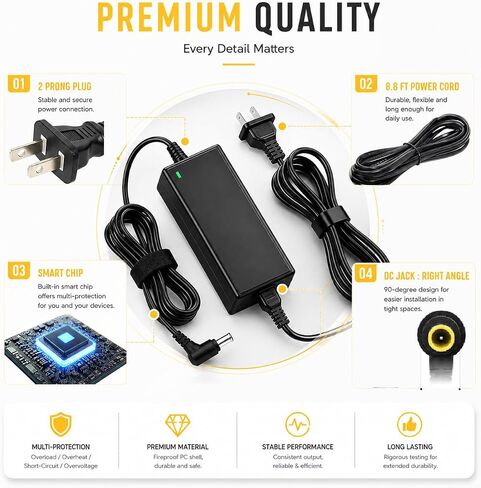 19V Monitor Power Cord for LG, 40W 2.1A DC Power Supply AC Adapter, 6.5 x 4.4mm DC-in Replacement Adapter for Select LED LCD Monitors in Kuwait