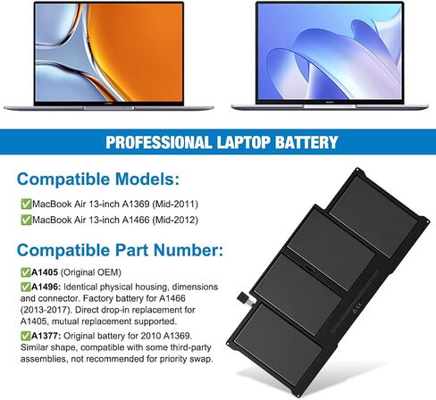 بطارية بديلة لجهاز A1405 A1466 MacBook Air 13 بوصة A1466 (منتصف 2012، منتصف 2013، أوائل 2014، أوائل 2015، 2017) A1369 (أواخر 2010، إصدار منتصف 2011) تناسب A1496 A1405 A1377 in Kuwait