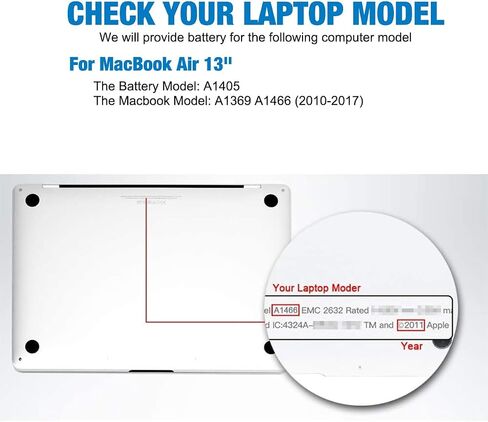 بطارية بديلة لجهاز A1405 A1466 MacBook Air 13 بوصة A1466 (منتصف 2012، منتصف 2013، أوائل 2014، أوائل 2015، 2017) A1369 (أواخر 2010، إصدار منتصف 2011) تناسب A1496 A1405 A1377 in Kuwait