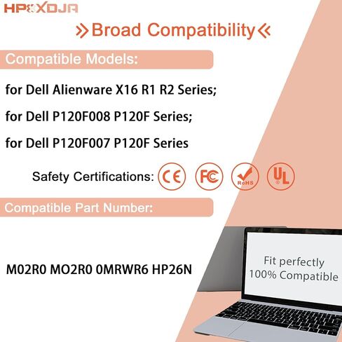 استبدال بطارية الكمبيوتر المحمول M02R0 لجهاز Dell Alienware X16 R1 R2 P120F007 P120F008 P120F Series Notebook MO2R0 HP26N 0HP26N HP26N 90Wh 7698mAh 11.4V in Kuwait