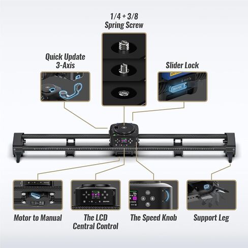 Zeapon AXIS 120 Pro (3-axis) Multi-axis Motorized Camera Slider, 47''/120cm DSLR Dolly Carbon Fiber Electric Track, LCD Screen APP Control, Pan Head for 360° Panoramic Time-Lapse Follow Focus in Kuwait