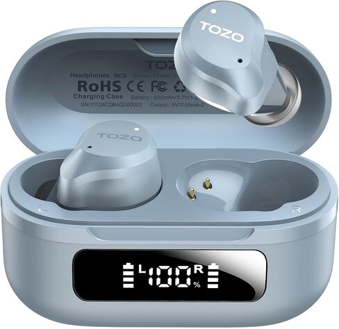 TOZO NC9 Hybrid Active Noise Cancelling Wireless Earbuds, 6 Mics ENC Clear Call, IPX8 Waterproof, in Ear Bluetooth 5.3 Headphones Stereo Bass Ear Buds 60H Playtime with LED Display 32 EQs via APP in Saudi Arabia