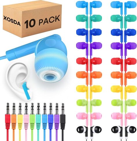 Kids Earbuds Bulk 10 Pack for Classroom School, Multi Colored Wired Earphones with 3.5 mm Jack for Students Children Boys Girls Toddler Adult in Saudi Arabia