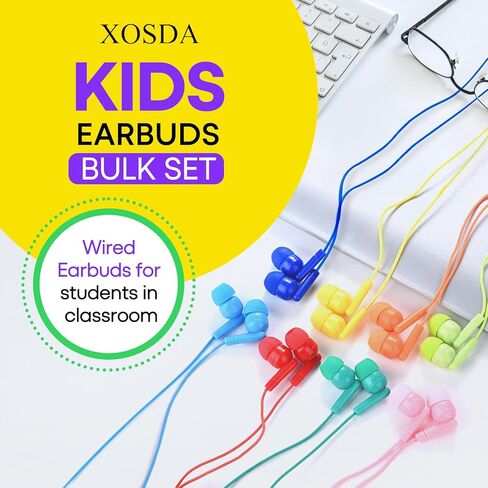 Kids Earbuds Bulk 10 Pack for Classroom School, Multi Colored Wired Earphones with 3.5 mm Jack for Students Children Boys Girls Toddler Adult in Saudi Arabia
