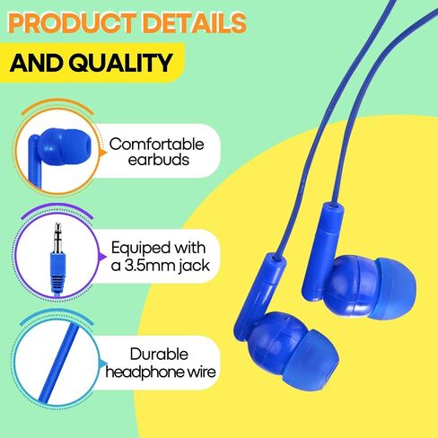 Kids Earbuds Bulk 10 Pack for Classroom School, Multi Colored Wired Earphones with 3.5 mm Jack for Students Children Boys Girls Toddler Adult in Saudi Arabia
