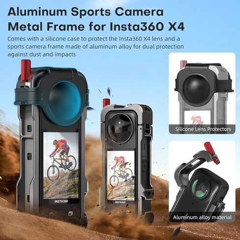 REYGEAK for Insta360 X4 Case, Aluminium Utility Frame for Insta360 X4,Protective Cage with Silicone Lens Cover,Cold Shoe Interface with 1/4" Threads Cold Shoe Mount Folding Fingers in Saudi Arabia