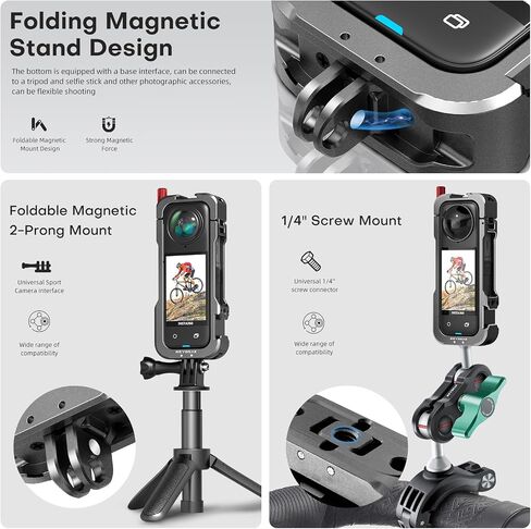 REYGEAK for Insta360 X4 Case, Aluminium Utility Frame for Insta360 X4,Protective Cage with Silicone Lens Cover,Cold Shoe Interface with 1/4" Threads Cold Shoe Mount Folding Fingers in Saudi Arabia