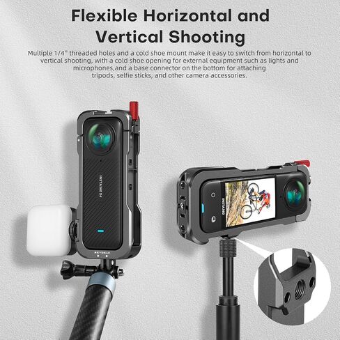REYGEAK for Insta360 X4 Case, Aluminium Utility Frame for Insta360 X4,Protective Cage with Silicone Lens Cover,Cold Shoe Interface with 1/4" Threads Cold Shoe Mount Folding Fingers in Saudi Arabia