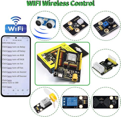 KEYESTUDIO ESP32 IoT Learning Kit for Beginners, Build Wi‑Fi & Bluetooth Smart Devices, Arduino IDE C/C++ and MicroPython Tutorials, Sensors, OLED, Motors & Complete Electronics Components in Saudi Arabia