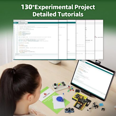 KEYESTUDIO ESP32 IoT Learning Kit for Beginners, Build Wi‑Fi & Bluetooth Smart Devices, Arduino IDE C/C++ and MicroPython Tutorials, Sensors, OLED, Motors & Complete Electronics Components in Saudi Arabia
