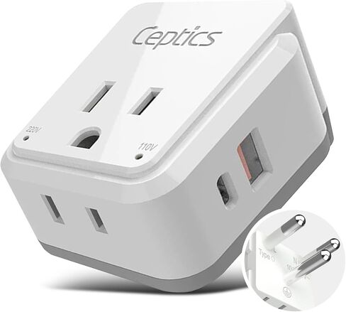 Ceptics Thailand Travel Adapter Set, 20W PD & QC, Type O - 3.1A - 4 in 1-2 USA Inputs, 1 USB Port, 1 USB-C Port - Compact, Powerful - Includes Type O Swadapt Attachments in Saudi Arabia