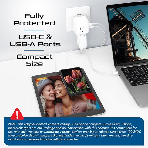 Ceptics Thailand Travel Adapter Set, 20W PD & QC, Type O - 3.1A - 4 in 1-2 USA Inputs, 1 USB Port, 1 USB-C Port - Compact, Powerful - Includes Type O Swadapt Attachments in Saudi Arabia