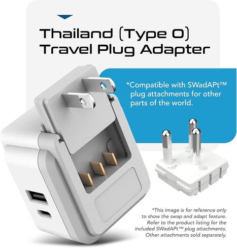Ceptics Thailand Travel Adapter Set, 20W PD & QC, Type O - 3.1A - 4 in 1-2 USA Inputs, 1 USB Port, 1 USB-C Port - Compact, Powerful - Includes Type O Swadapt Attachments in Saudi Arabia