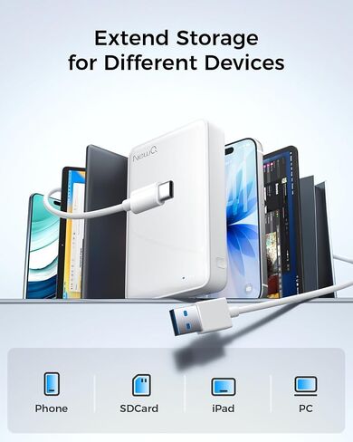 NEWQ 1TB External Hard Drive for iPhone, USB-C & Lightning Compatible Photo Storage Device, One-Click Backup Photos/Videos to Free Up Phone Space, Offline Transmission Support in Saudi Arabia
