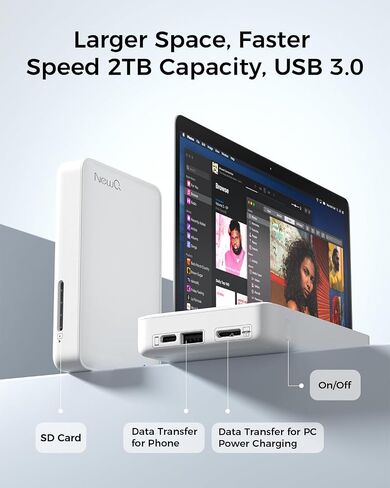 NEWQ 1TB External Hard Drive for iPhone, USB-C & Lightning Compatible Photo Storage Device, One-Click Backup Photos/Videos to Free Up Phone Space, Offline Transmission Support in Saudi Arabia