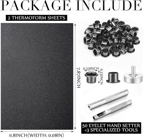 Black Thermoform Sheet & Eyelet Bundle for Holster Making - DIY 2 Pcs 12"x8" Plastic Sheets, 100 Pcs 7mm Eyelets + 3 Tools, Hardware Craft for Custom Gun Holsters, Knife Sheaths in Saudi Arabia