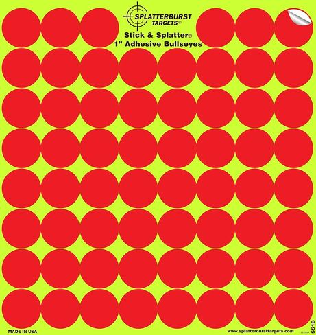 Splatterburst Targets - 10 Pack 1 inch Stick & Splatter Self Adhesive Red Bullseyes - Gun - Rifle - Pistol - Airsoft - BB Gun - Pellet Gun - Air Rifle - Made in USA in Saudi Arabia