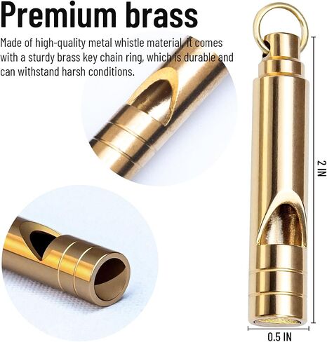 2PCS Brass Survival Whistles, 125dB Loud Emergency Whistle, Safety Whistle with Lanyard for Adults Hiking, Camping, Outdoor, Pet Training and Coaching in Saudi Arabia