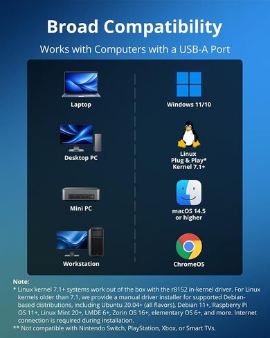 BrosTrend 5Gbps USB to Ethernet Adapter for Laptop Desktop PC, Plug & Play in Saudi Arabia