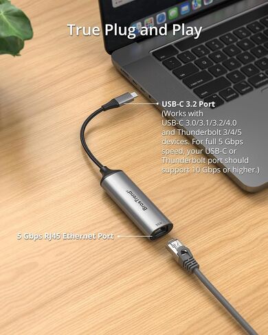 BrosTrend 5Gbps USB to Ethernet Adapter for Laptop Desktop PC, Plug & Play in Saudi Arabia
