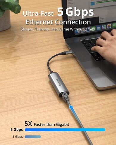 BrosTrend 5Gb 2.5Gb USB C to Ethernet Adapter for Laptop MacBook, Plug&Play in Saudi Arabia